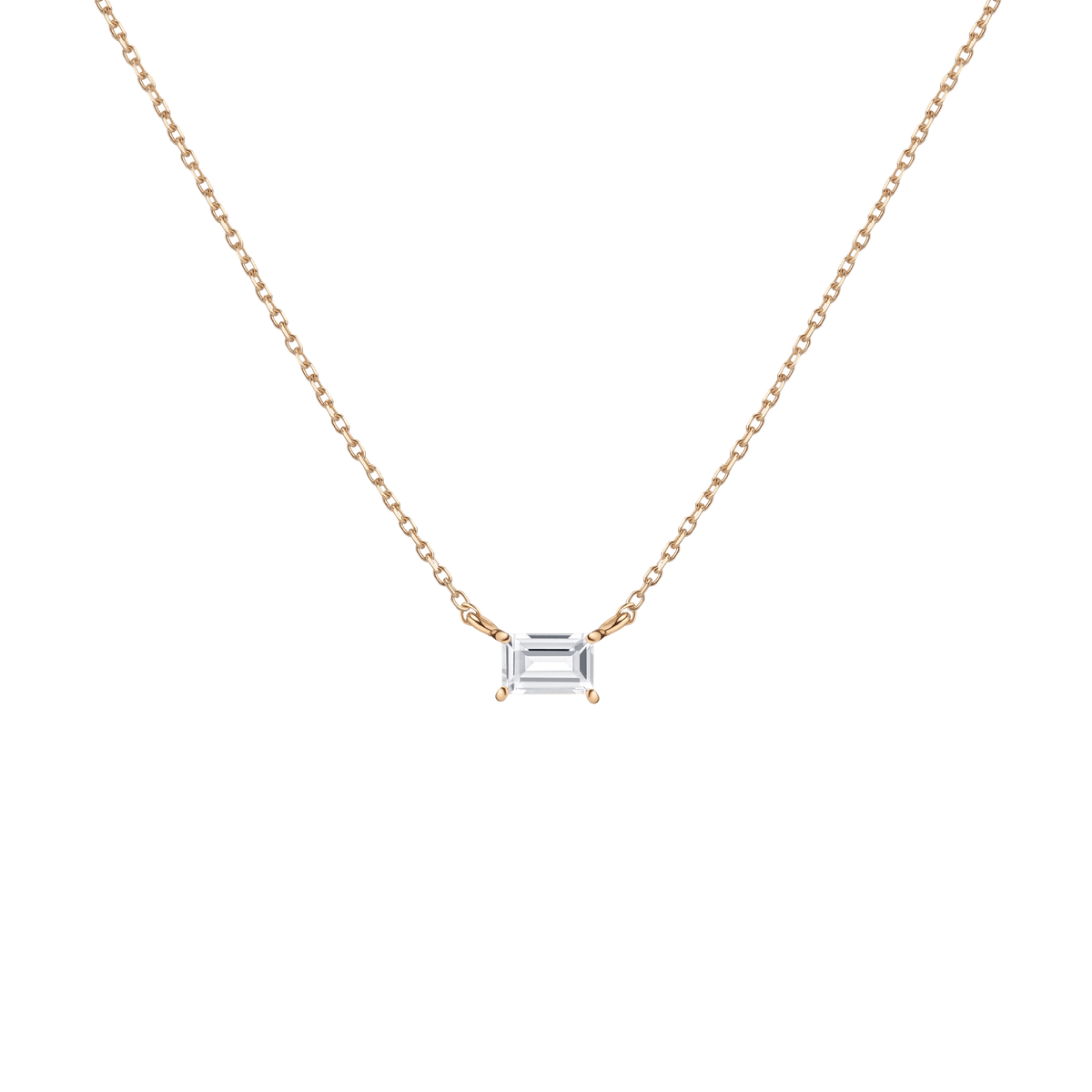 Birthstone Baguette Necklace Vermeil 14K 18K Yellow Gold White Topaz - Apr