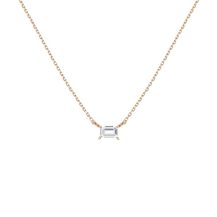 Birthstone Baguette Necklace Vermeil 14K 18K Yellow Gold White Topaz - Apr