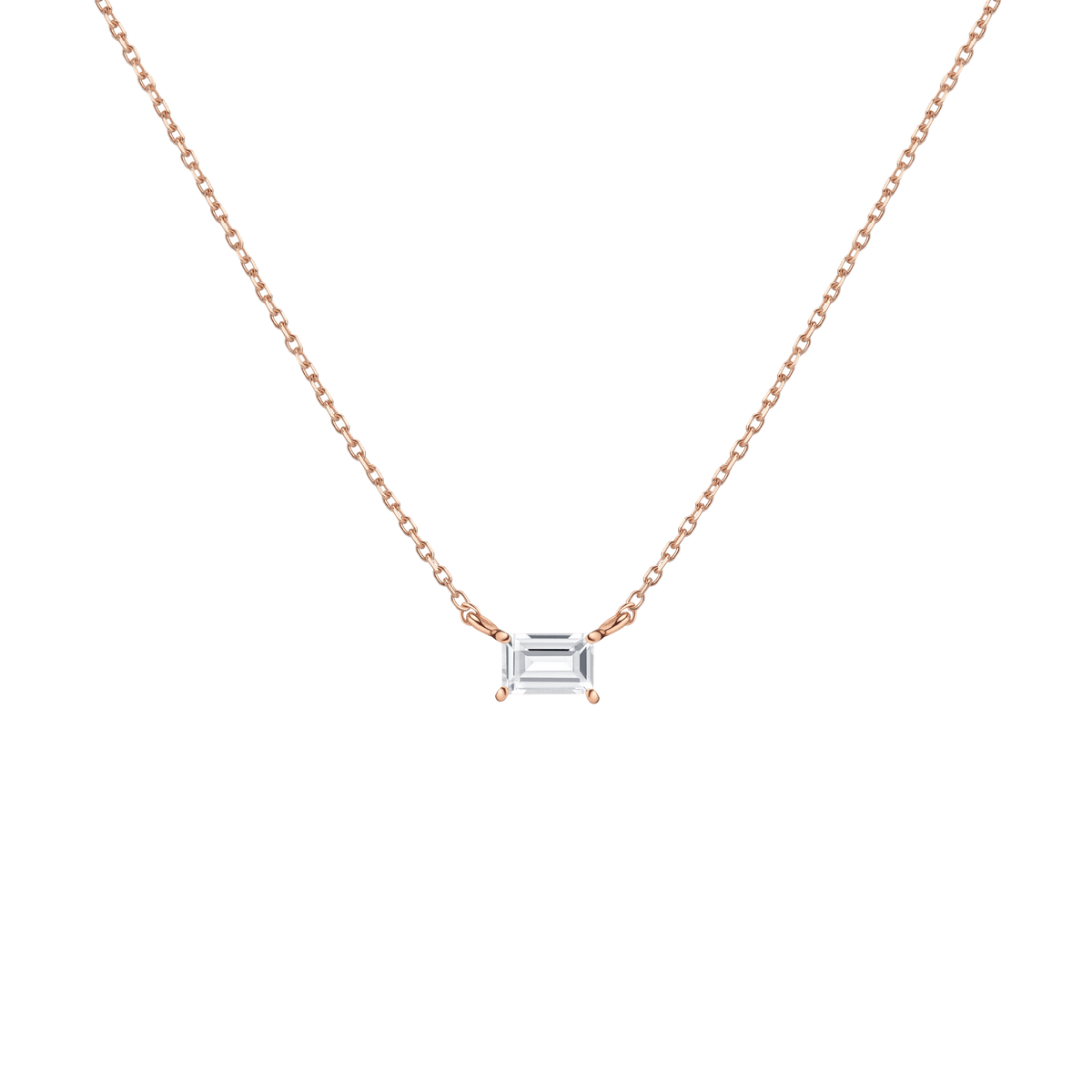 Birthstone Baguette Necklace Vermeil 14K 18K Rose Gold White Topaz - Apr