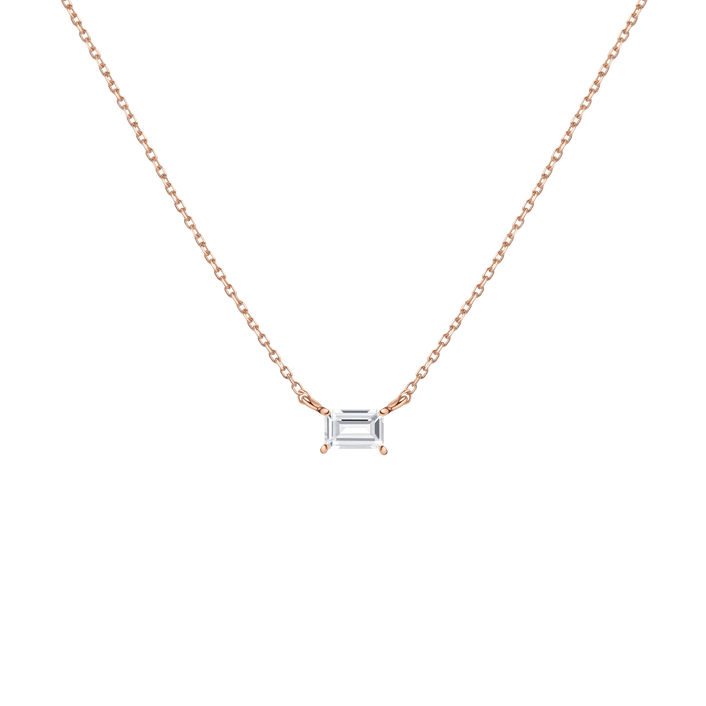 Birthstone Baguette Necklace Vermeil 14K 18K Rose Gold White Topaz - Apr