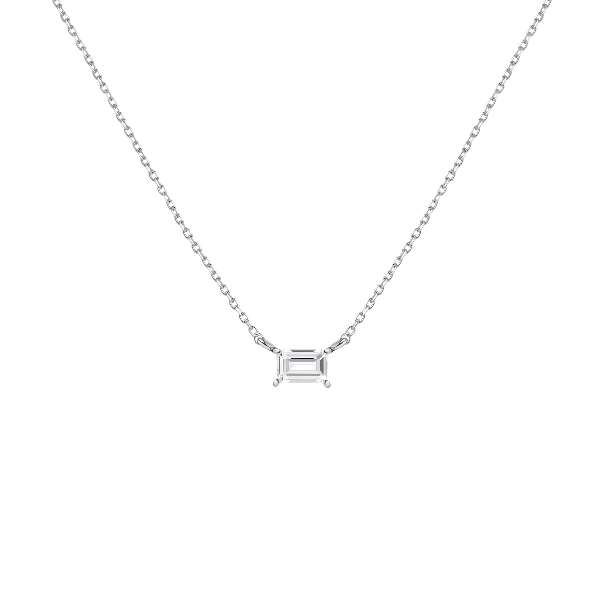 Birthstone Baguette Necklace Vermeil 14K 18K White Gold White Topaz - Apr
