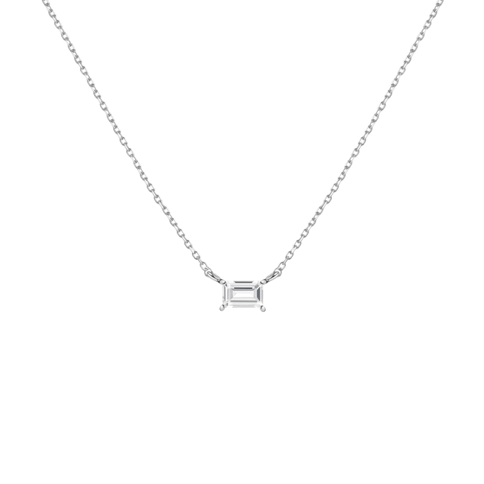 Birthstone Baguette Necklace Vermeil 14K 18K White Gold White Topaz - Apr