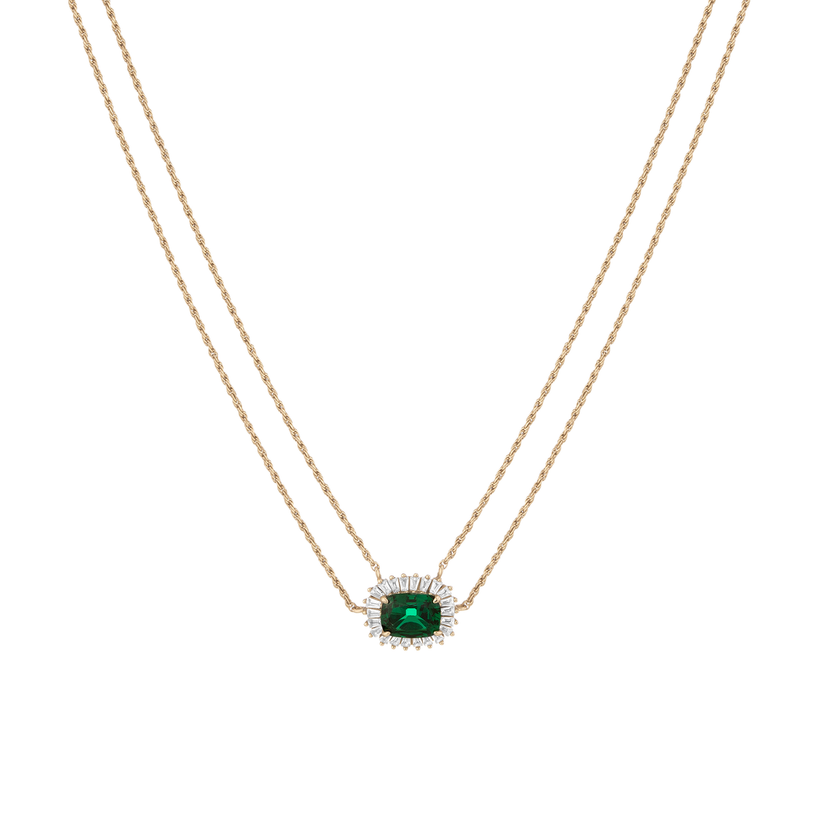 Lab Grown Green Emerald Alexandra Necklace Vermeil Yellow Gold 16in First