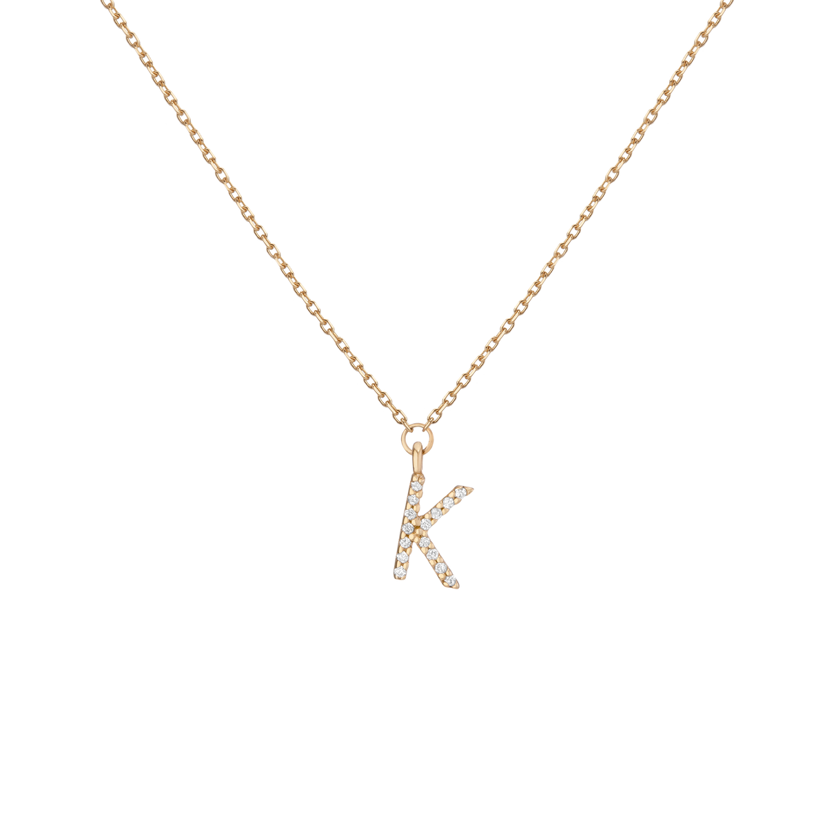 Lab Grown Diamond Pave Station Letter Necklace 14k Yellow Gold 1 2 3 4 5 6