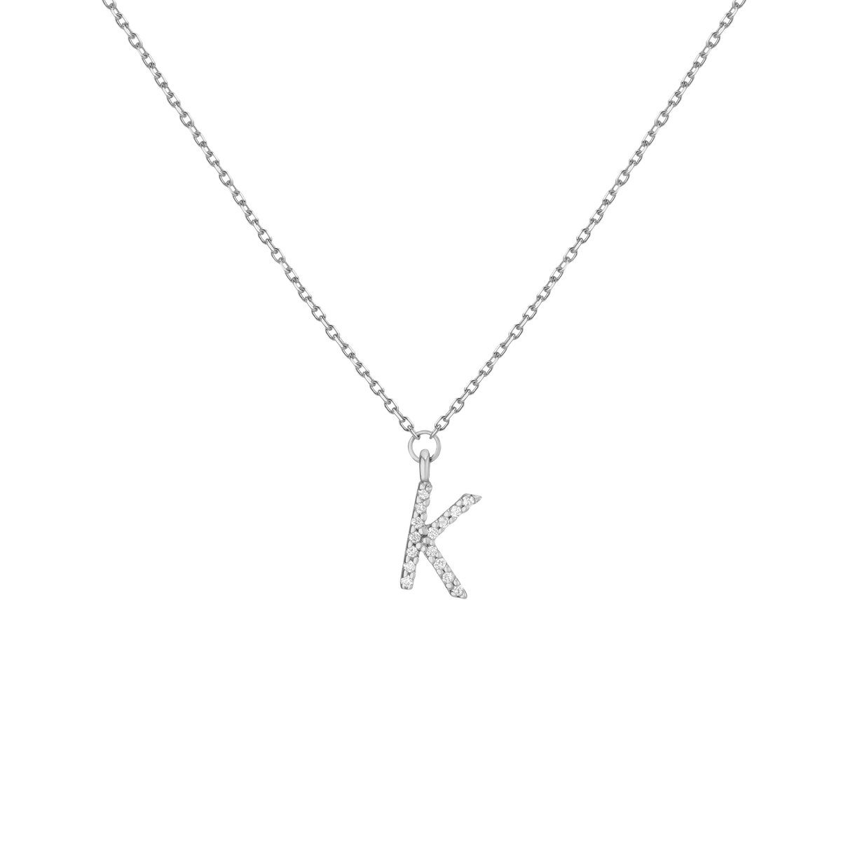 Lab Grown Diamond Pave Station Letter Necklace 14k White Gold 1 2 3 4 5 6