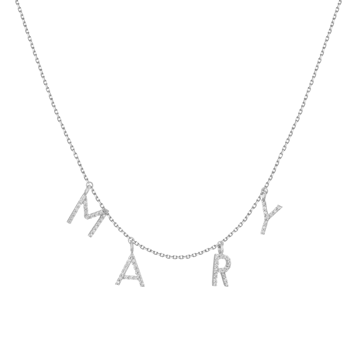 Lab Grown Diamond Pave Station Letter Necklace 14k White Gold 1 2 3 4 5 6 First