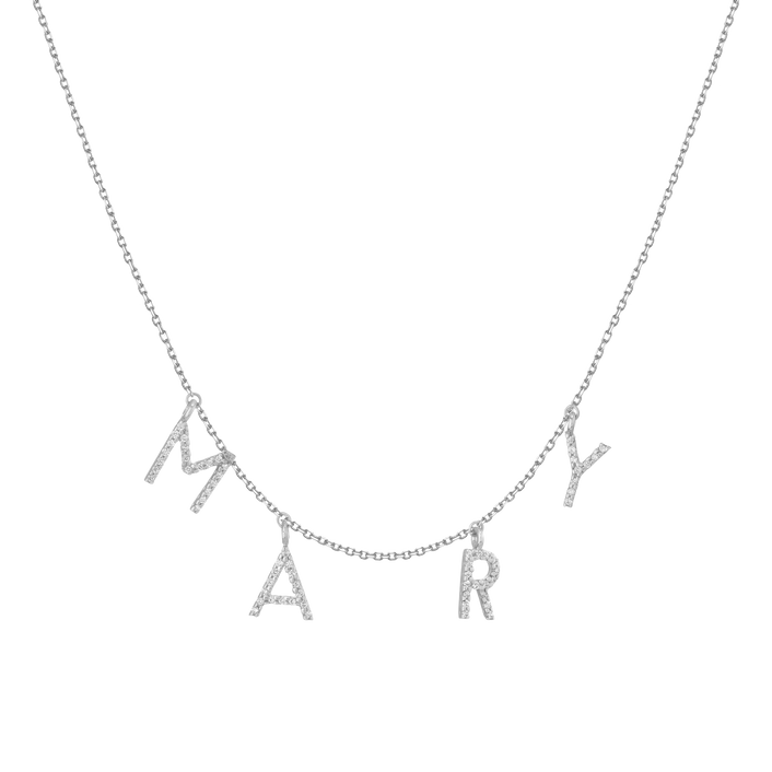 Lab Grown Diamond Pave Station Letter Necklace 14k White Gold 1 2 3 4 5 6 First