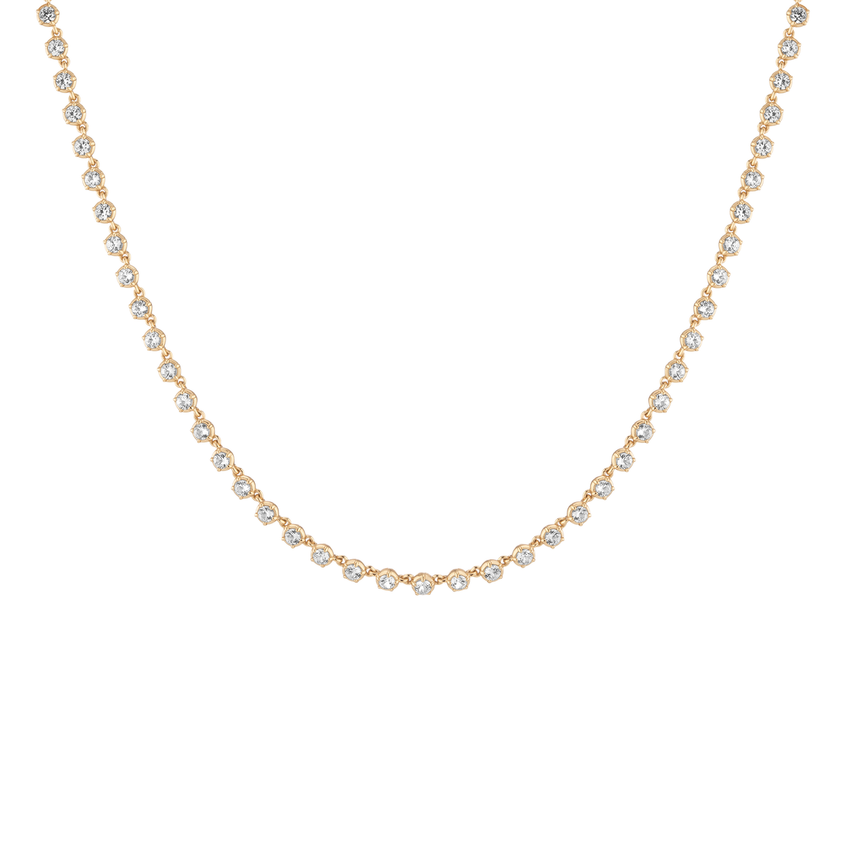 Lab Grown White Sapphire Georgian Tennis Necklace Vermeil Yellow Gold 16in First