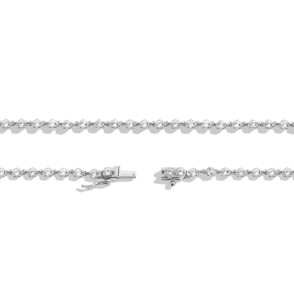 Lab Grown White Sapphire Georgian Tennis Necklace Vermeil White Gold 16in