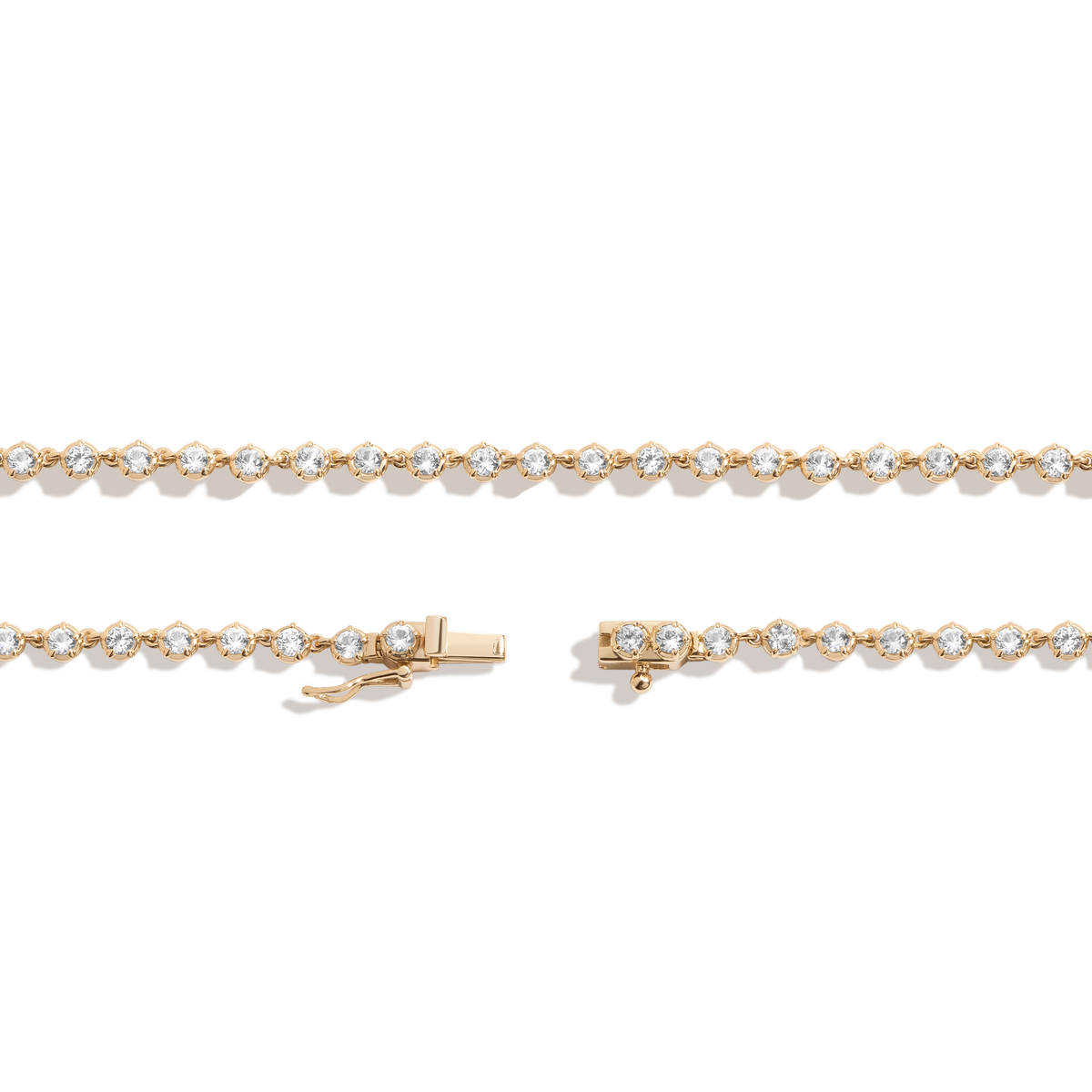 Lab Grown White Sapphire Georgian Tennis Necklace Vermeil Yellow Gold 16in