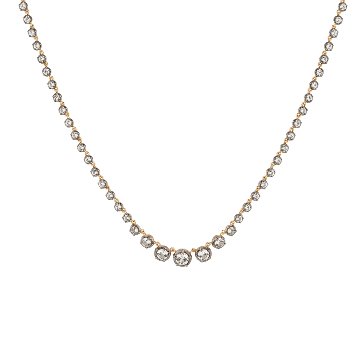 Black Rhodium Graduated Georgian Tennis Necklace Vermeil Black 16in First