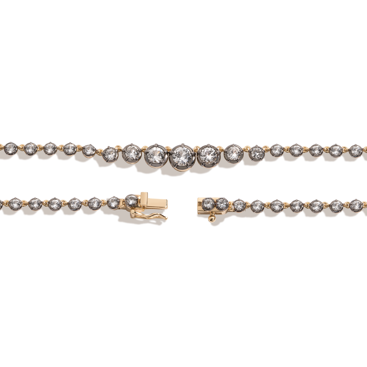 Black Rhodium Graduated Georgian Tennis Necklace Vermeil Black 16in 