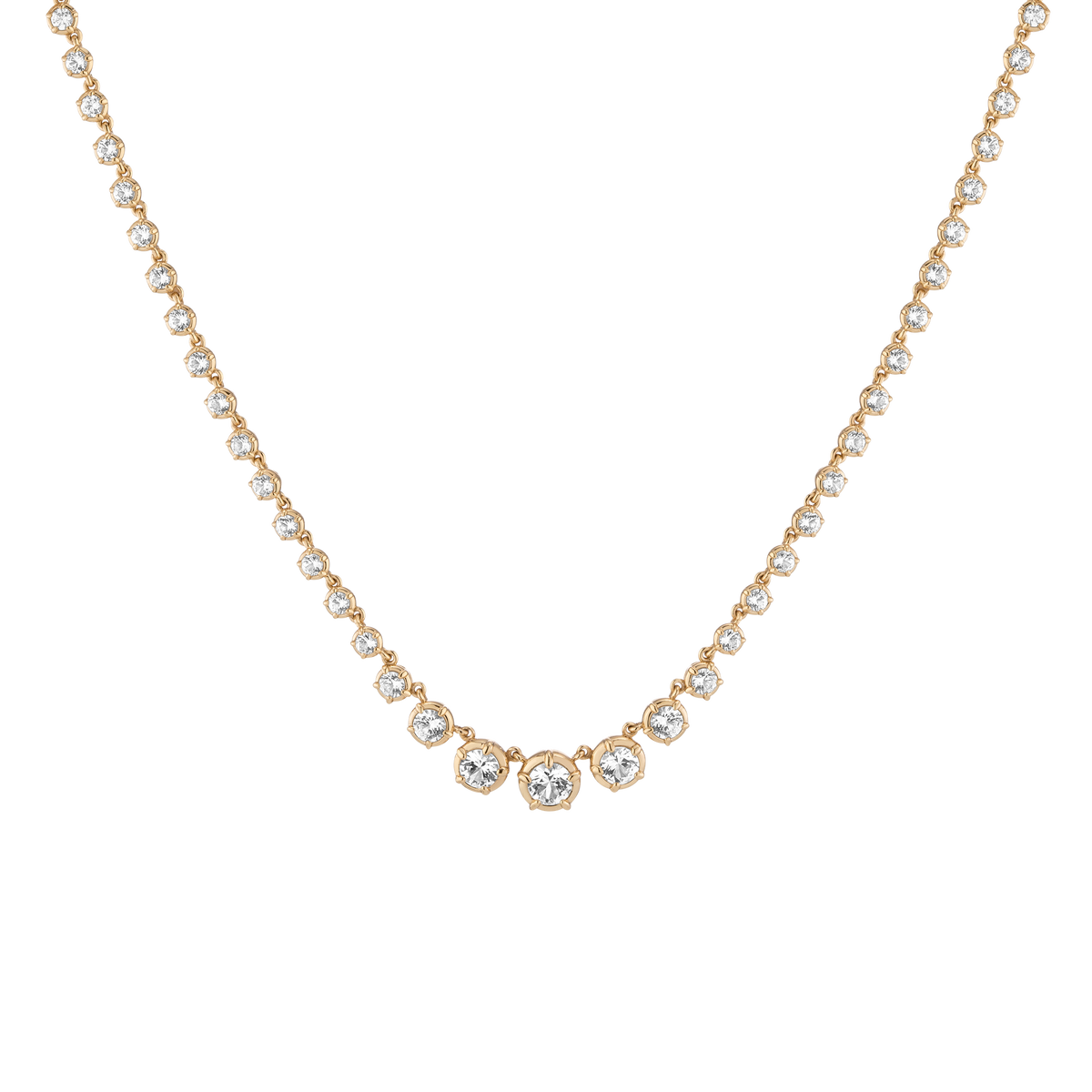 Lab Grown White Sapphire Graduated Georgian Tennis Necklace Vermeil Yellow Gold 16in First