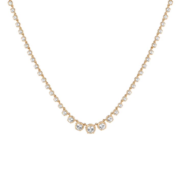 Lab Grown White Sapphire Graduated Georgian Tennis Necklace