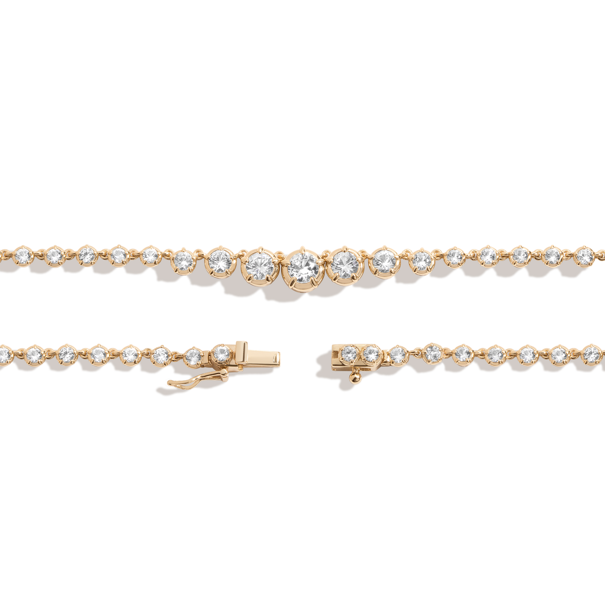 Lab Grown White Sapphire Graduated Georgian Tennis Necklace Vermeil Yellow Gold 16in