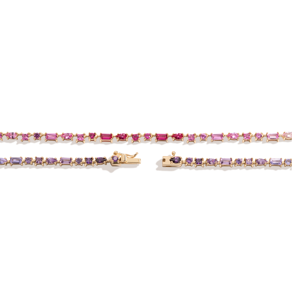 Pink Ombré Mosaic Tennis Necklace Vermeil Yellow Gold 16in 