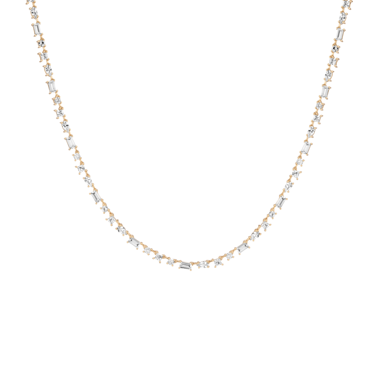 Lab Grown White Sapphire Mosaic Tennis Necklace Vermeil Yellow Gold 16in First