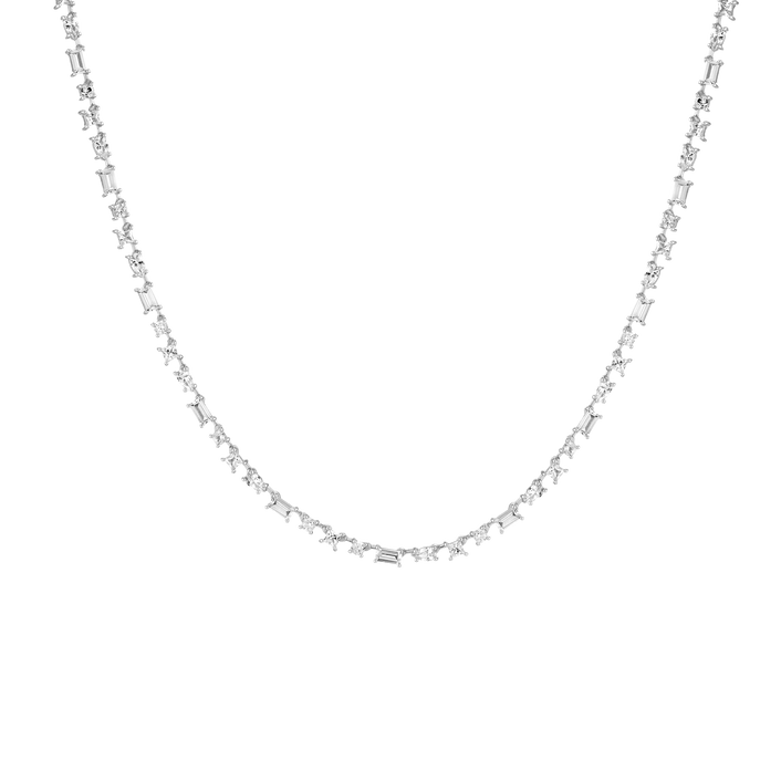 Lab Grown White Sapphire Mosaic Tennis Necklace