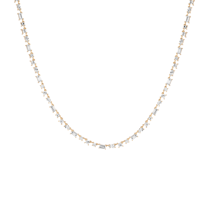 Lab Grown White Sapphire Mosaic Tennis Necklace Vermeil Yellow Gold 16in First