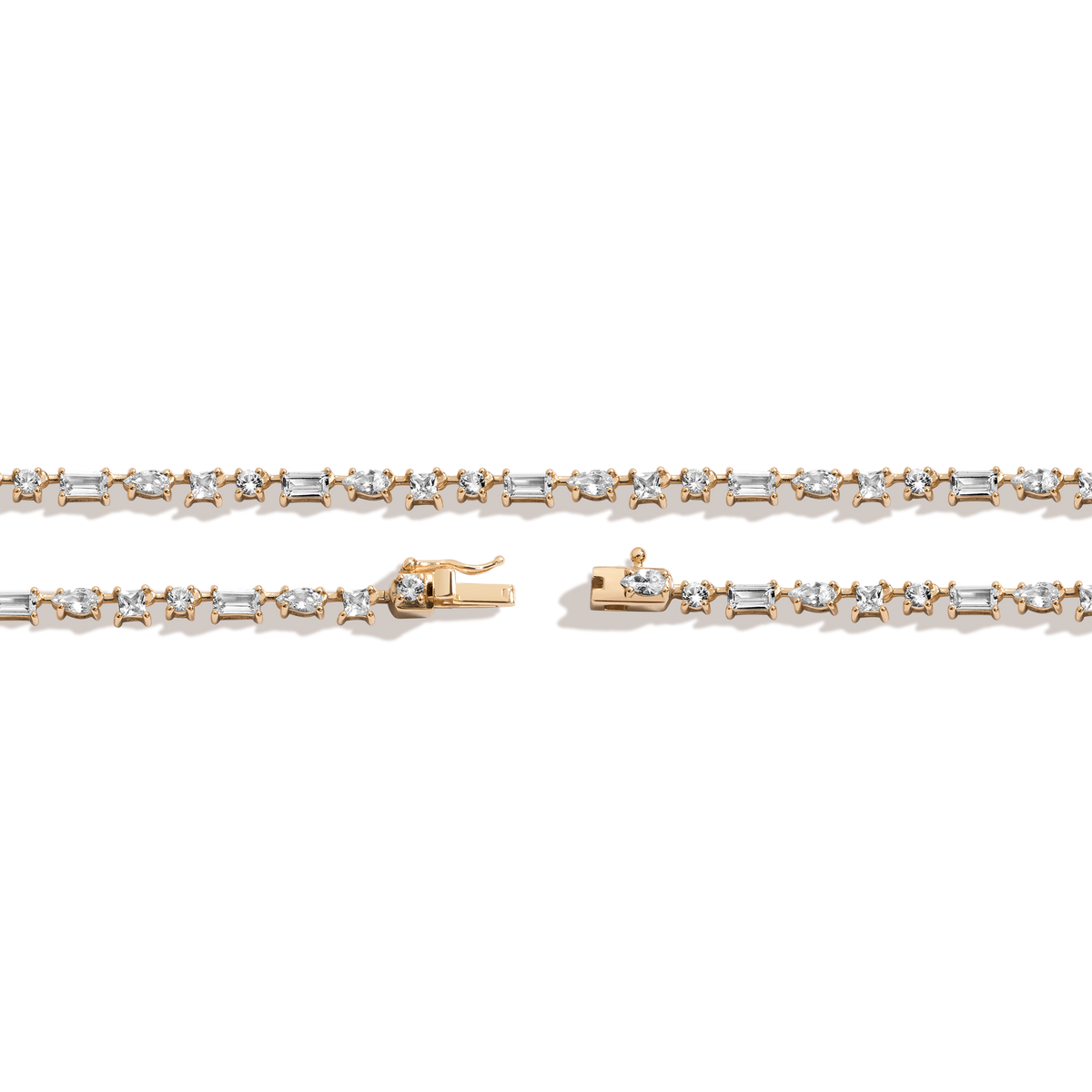 Lab Grown White Sapphire Mosaic Tennis Necklace Vermeil Yellow Gold 16in 