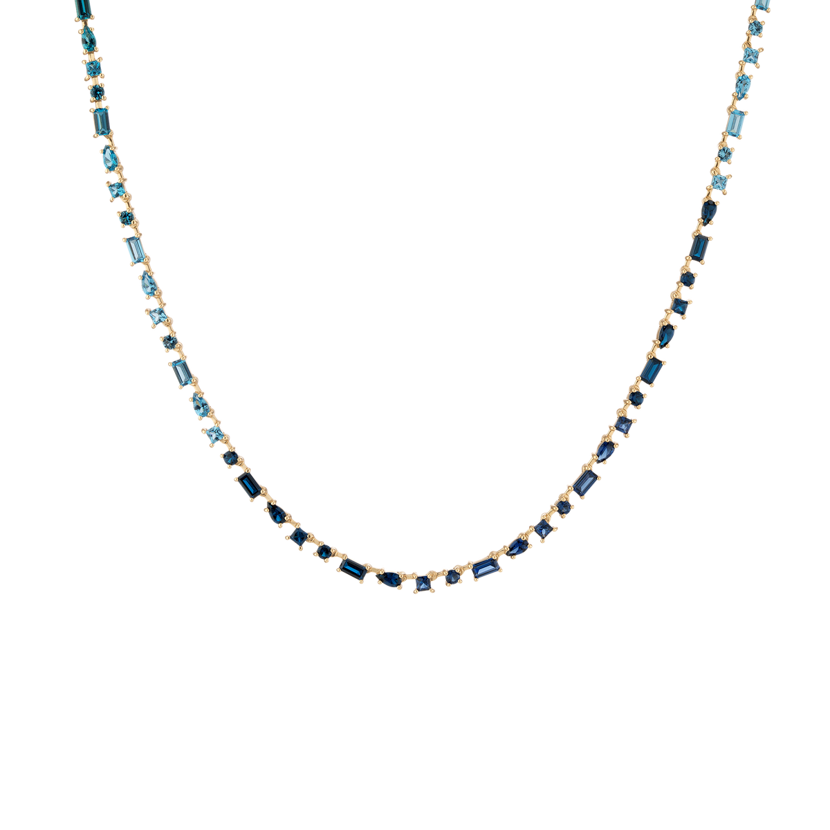 Blue Ombré Mosaic Tennis Necklace Vermeil Yellow Gold 16in First