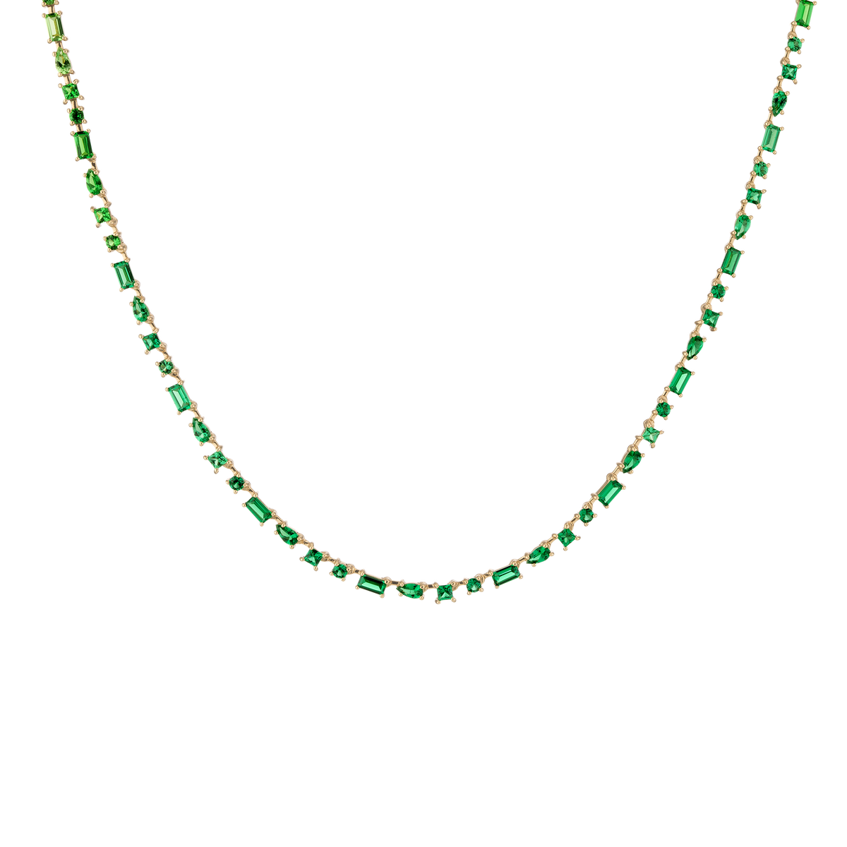 Green Ombré Mosaic Tennis Necklace Vermeil Yellow Gold 16in First