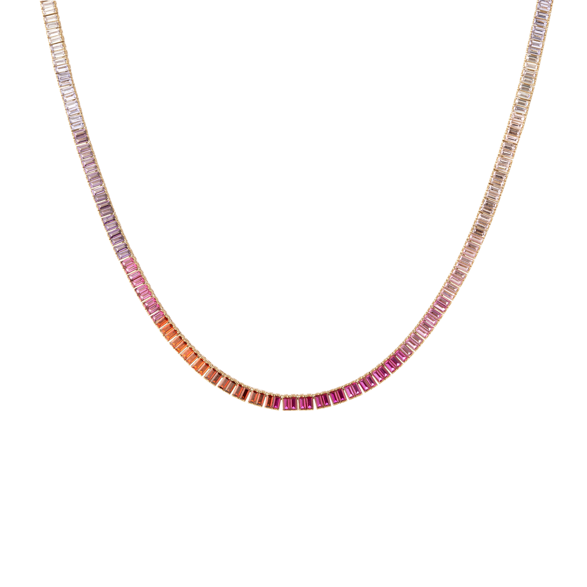 Pink Ombré Baguette Tennis Necklace Vermeil Yellow Gold 16in First