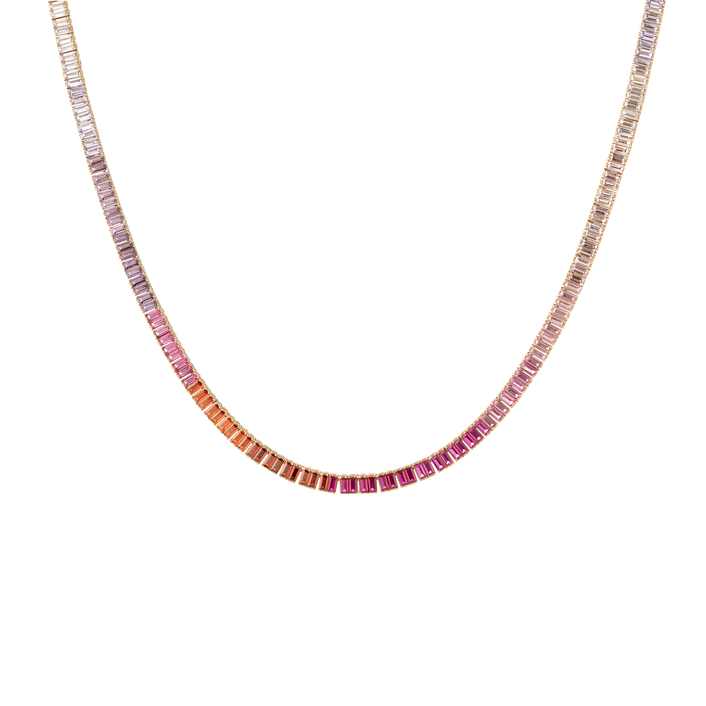 Pink Ombré Baguette Tennis Necklace Vermeil Yellow Gold 16in First