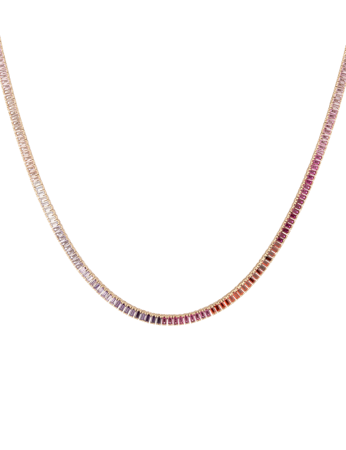 Pink Ombré Baguette Tennis Necklace Vermeil Yellow Gold 16in First
