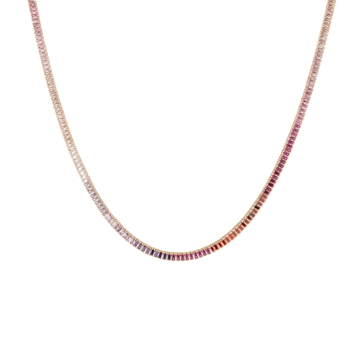 Pink Ombré Baguette Tennis Necklace Vermeil Yellow Gold 16in First