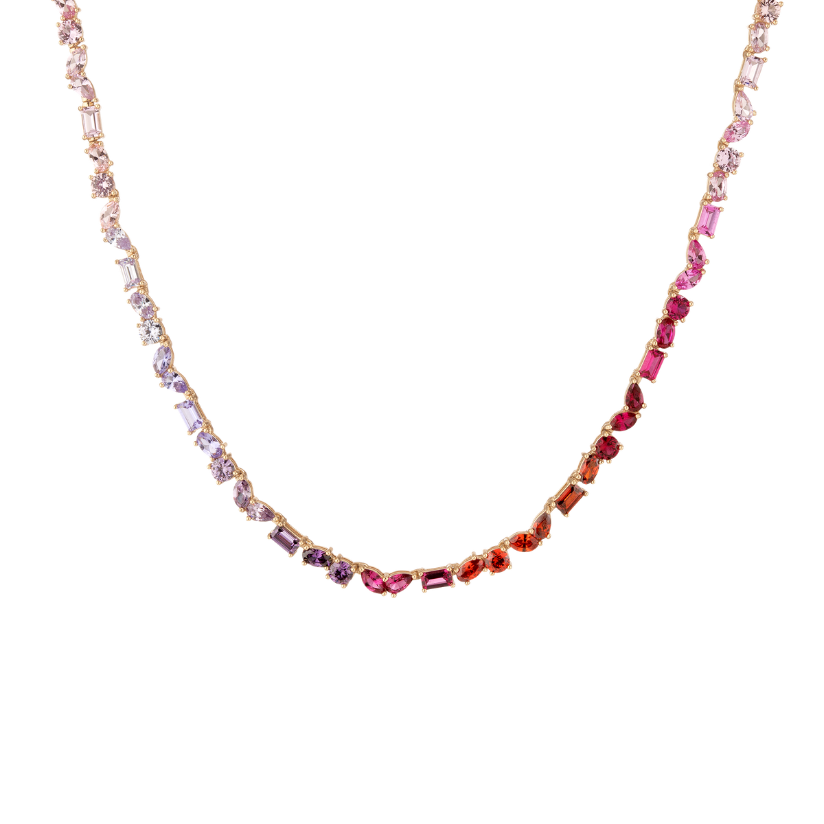 Pink Ombré Mixed Shape Tennis Necklace Vermeil Yellow Gold 16in First