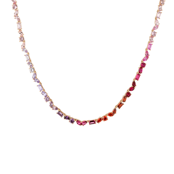 Pink Ombré Mixed Shape Tennis Necklace Vermeil Yellow Gold 16in First