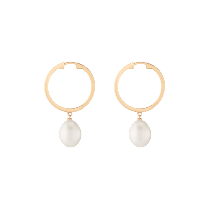 Pearl Drop Hoop Earrings Vermeil 14k 18k Yellow Gold Single Pair