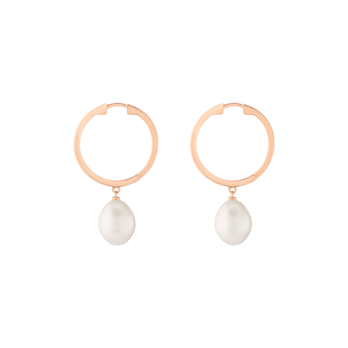 Pearl Drop Hoop Earrings Vermeil 14k 18k Rose Gold Single Pair