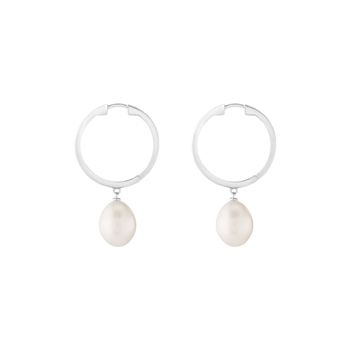 Pearl Drop Hoop Earrings Vermeil 14k 18k White Gold Single Pair