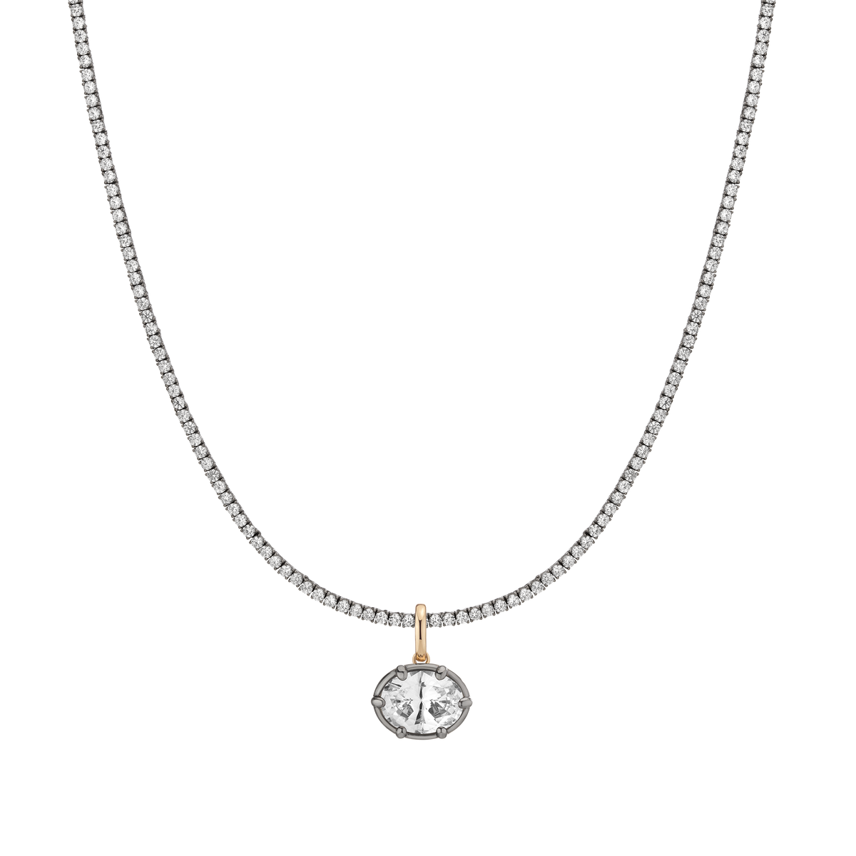 Aurate x Molly Dickson: Classic Black Rhodium Tennis Pendant Necklace Oval 7ct