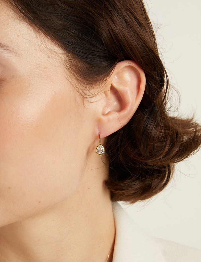 Pear Lab Grown White Sapphire Bezel Drop Earrings