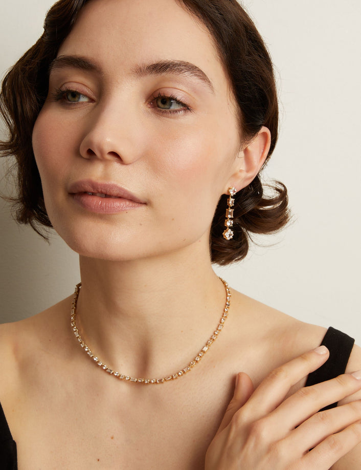Lab Grown White Sapphire Mosaic Tennis Earrings