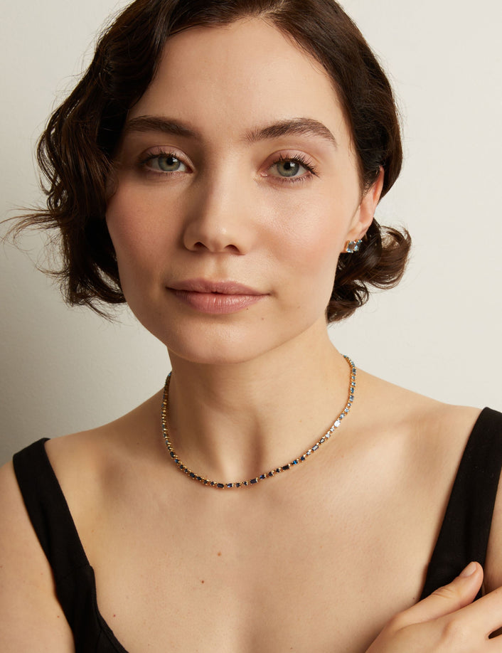 Blue Ombré Mosaic Tennis Necklace