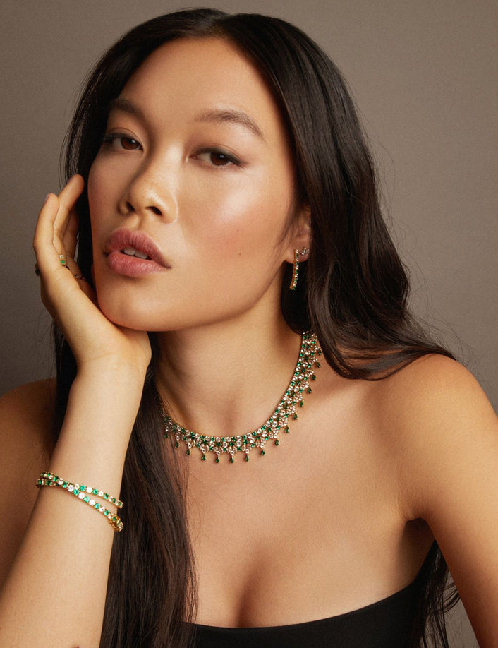 Lab Grown Green Emerald Teardrop Tennis Necklace