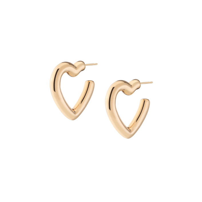 Puffy Heart Hoop Earrings 14k Yellow Gold