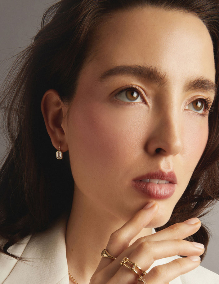 Emerald Lab Grown White Sapphire Bezel Drop Earrings