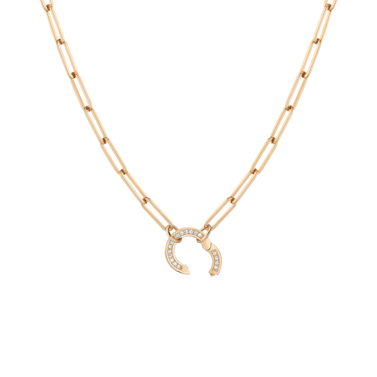 Paperclip Chain Charm Necklace Vermeil Yellow Gold 16in 18in Lab Grown White Sapphire