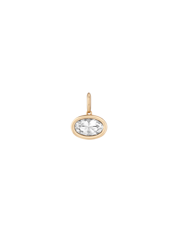 Oval Lab Grown White Sapphire Bezel Pendant Vermeil Yellow Gold First