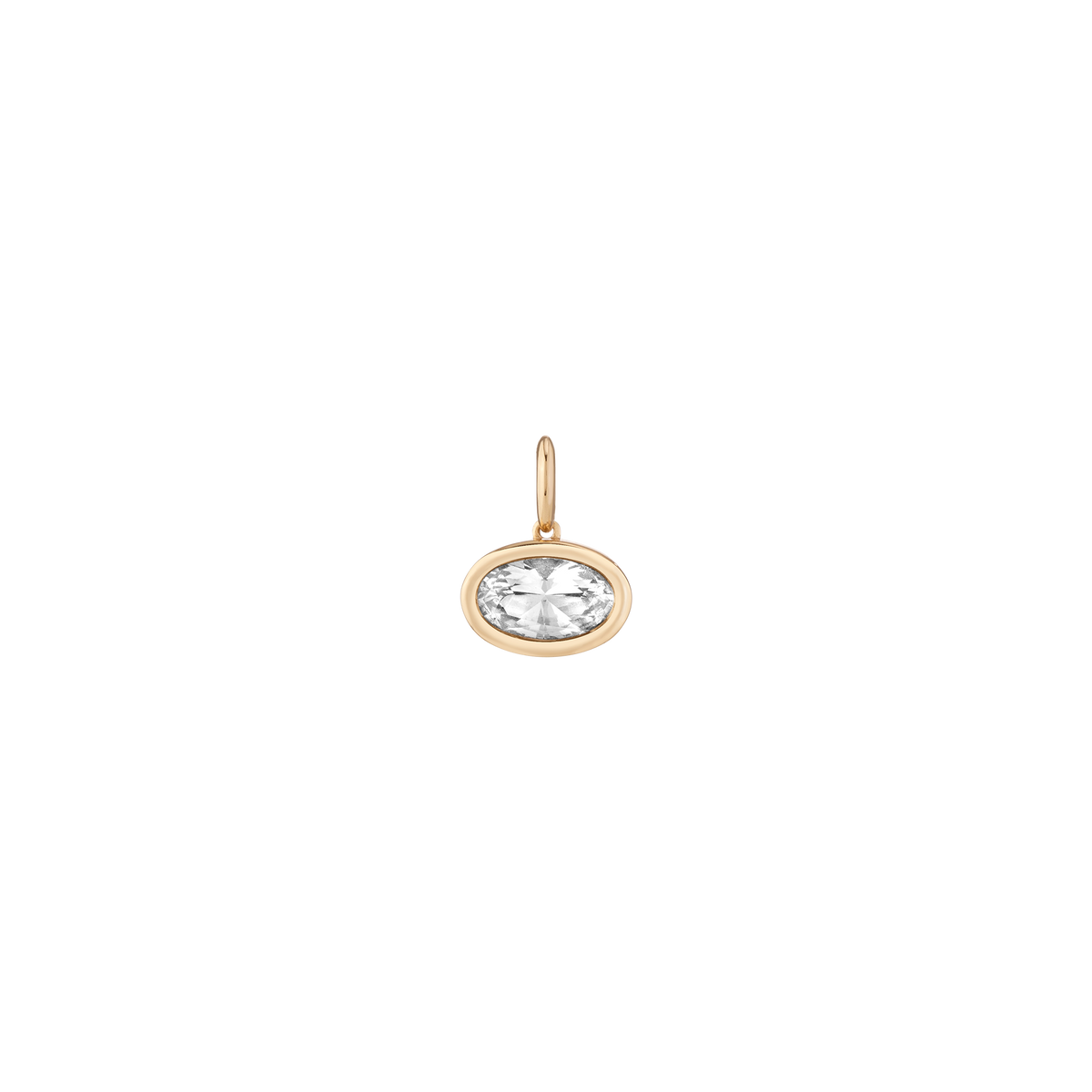 Oval Lab Grown White Sapphire Bezel Pendant Vermeil Yellow Gold First