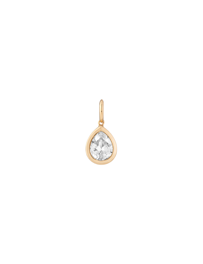 Pear Lab Grown White Sapphire Bezel Pendant Vermeil Yellow Gold First