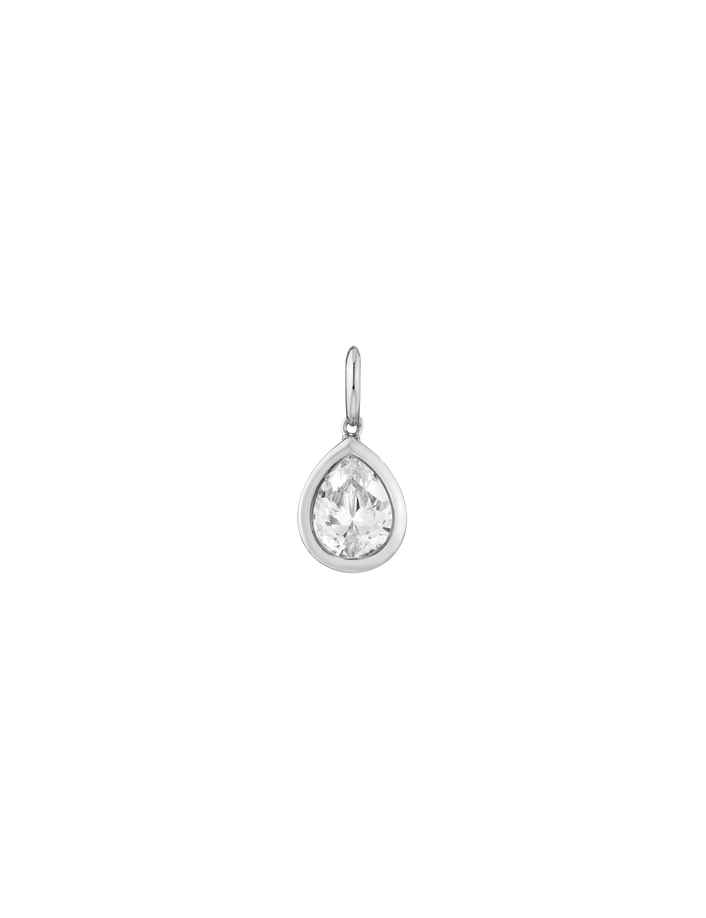 Pear Lab Grown White Sapphire Bezel Pendant Vermeil White Gold First