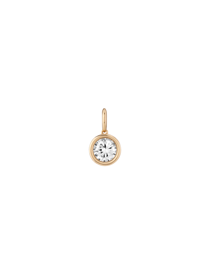 Round Lab Grown White Sapphire Bezel Pendant Vermeil Yellow Gold First