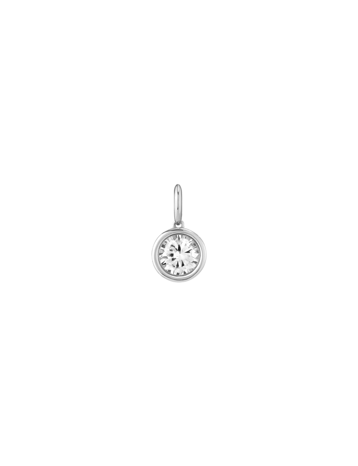 Round Lab Grown White Sapphire Bezel Pendant Vermeil White Gold First