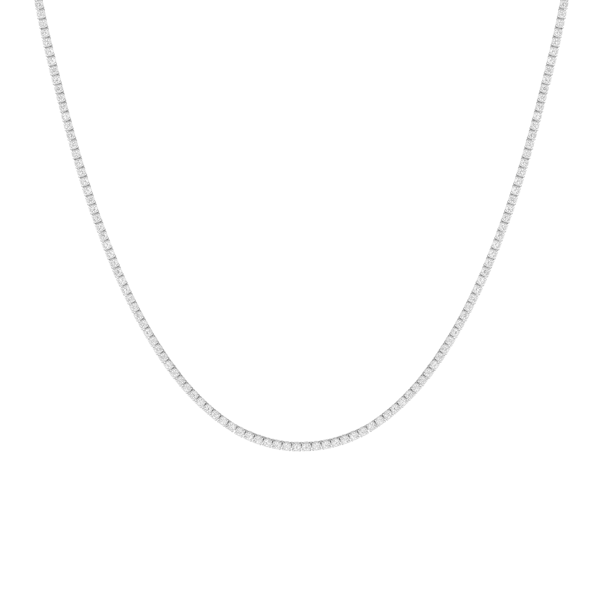 Petite Lab Grown White Sapphire Tennis Necklace Vermeil White Gold 16in First